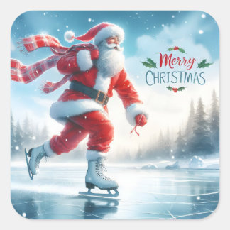 Pegatina Cuadrada Patinaje sobre hielo en Santa Cruz de Invierno