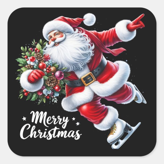 Pegatina Cuadrada Patinaje sobre hielo en Santa Elena alegremente pa (Anverso)