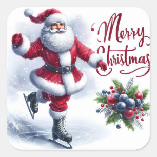 Pegatina Cuadrada Patinaje sobre hielo Santa en el Festival de Invie