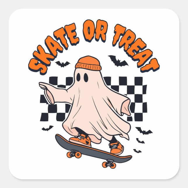 Pegatina Cuadrada Patinar o tratar a Ghost Halloween (Anverso)