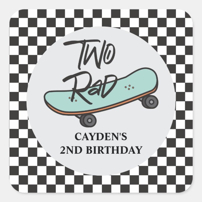 Pegatina Cuadrada Patineta Two Rad cumpleaños 2 (Anverso)