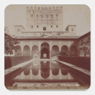 Pegatina Cuadrada Patio de los Arrayanes, Alhambra, c.1875-80 (sepia