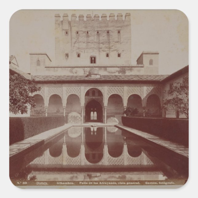 Pegatina Cuadrada Patio de los Arrayanes, Alhambra, c.1875-80 (sepia (Anverso)