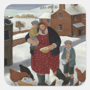 Pegatina Cuadrada Patio trasero en invierno