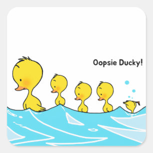 Pegatina Cuadrada Patito Tonto Hace un Chapuzón