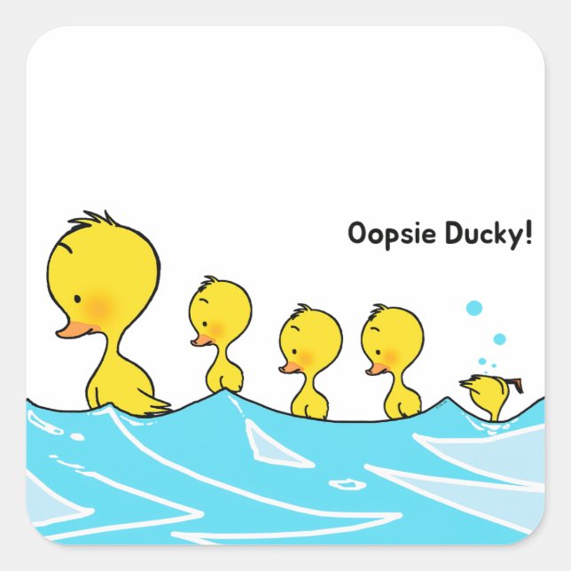 Pegatina Cuadrada Patito Tonto Hace un Chapuzón (Anverso)