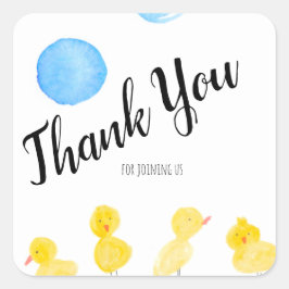Pegatina Cuadrada Patitos Lindos Acuarela Mano Baño de Bebé Gracias 