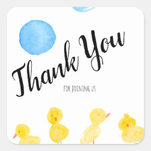 Pegatina Cuadrada Patitos Lindos Acuarela Mano Baño de Bebé Gracias 