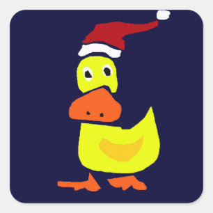Pegatina Cuadrada Pato amarillo agudo en Santa Hat