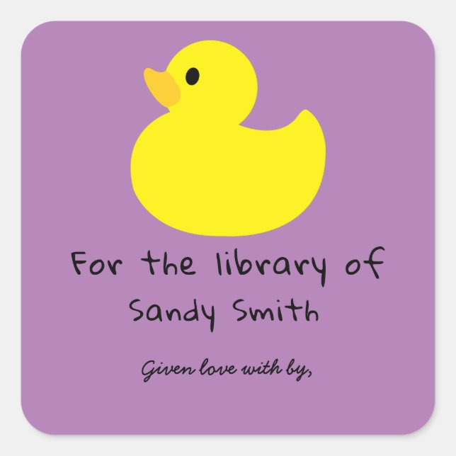 Pegatina Cuadrada Pato amarillo - para la biblioteca de (Anverso)