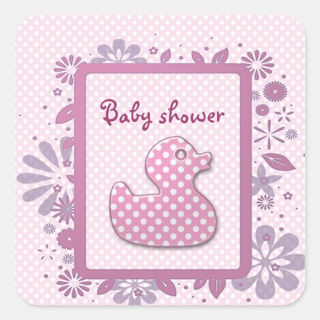 Pegatina Cuadrada pato bebé rosa (Anverso)