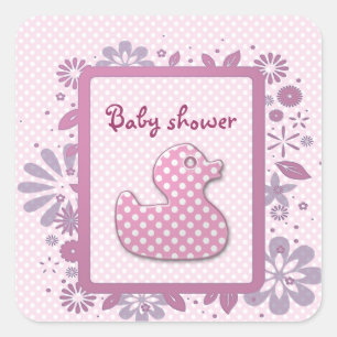 Pegatina Cuadrada pato bebé rosa