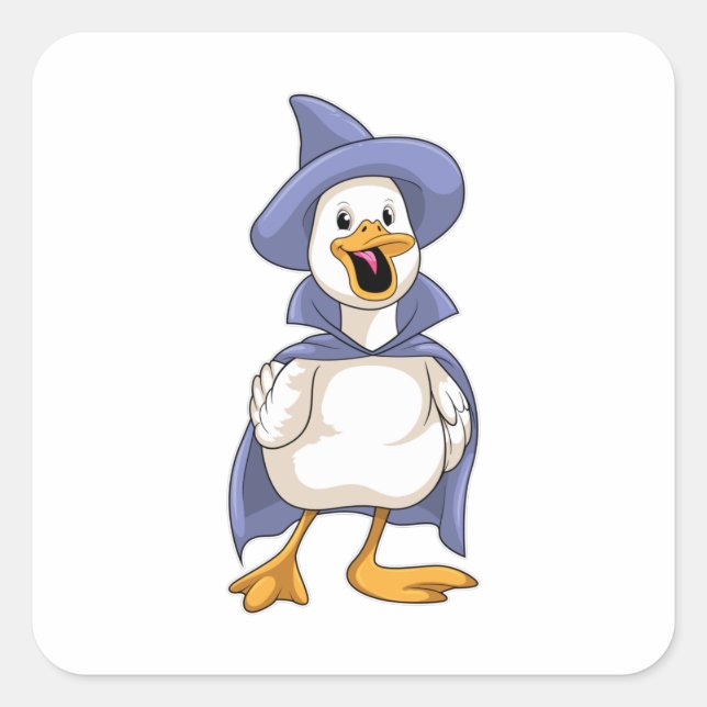 Pegatina Cuadrada Pato como bruja con Gorra (Anverso)