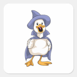 Pegatina Cuadrada Pato como bruja con Gorra