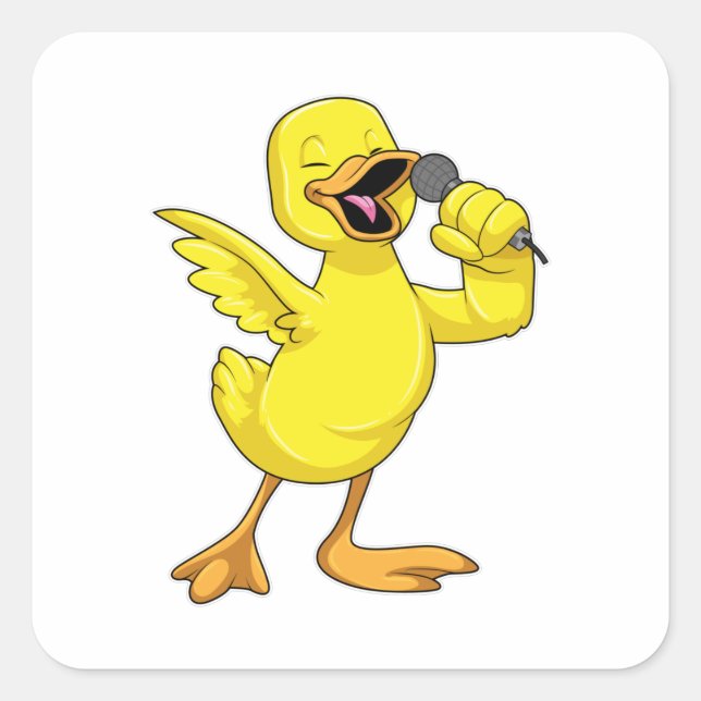Pegatina Cuadrada Pato como cantante con micrófono (Anverso)