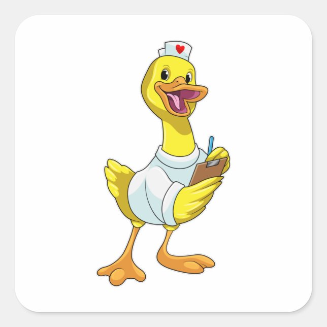 Pegatina Cuadrada Pato como enfermera con corazón (Anverso)