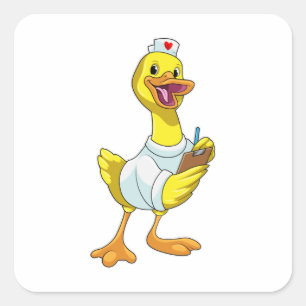 Pegatina Cuadrada Pato como enfermera con corazón