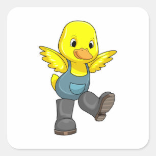 Pegatina Cuadrada Pato como granjero con botas