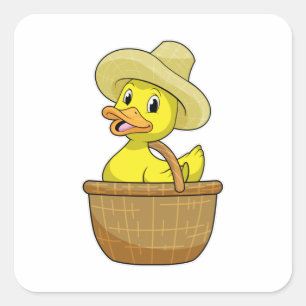 Pegatina Cuadrada Pato como granjero con cesta