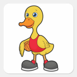 Pegatina Cuadrada Pato como jugador de baloncesto con baloncesto