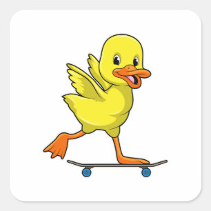 Pegatina Cuadrada Pato como patinador con patineta