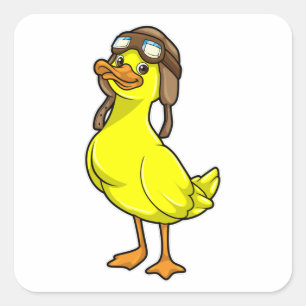 Pegatina Cuadrada Pato como piloto con tapón y gafas