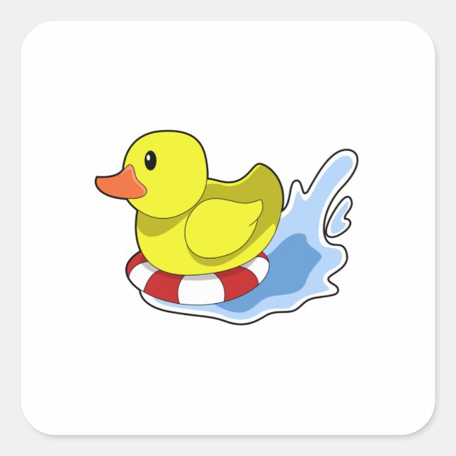Pegatina Cuadrada Pato con anillo de natación en el agua.PNG (Anverso)