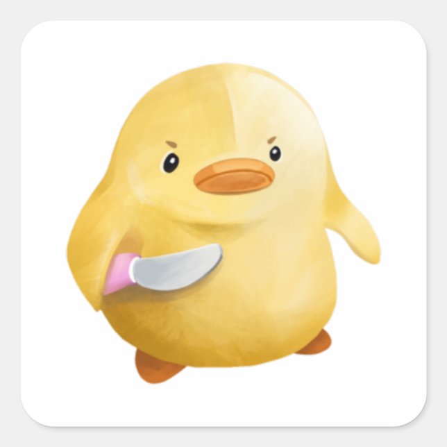 Pegatina Cuadrada Pato con cuchillo (Anverso)