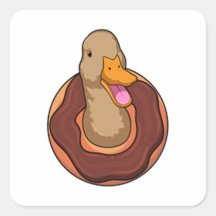 Pegatina Cuadrada Pato con Donut