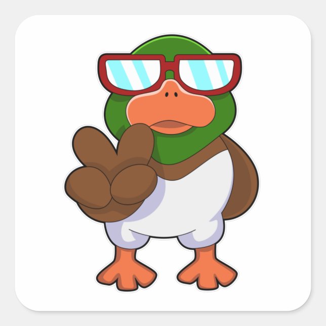 Pegatina Cuadrada Pato con gafas de sol (Anverso)