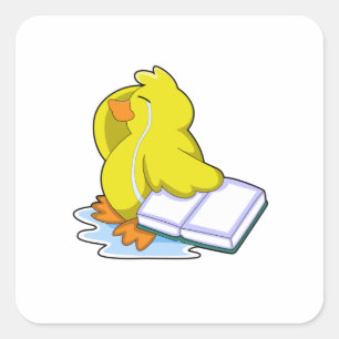 Pegatina Cuadrada Pato con libro