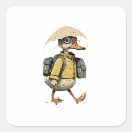 Pegatina Cuadrada Pato de dibujos animados caprichoso