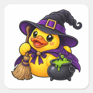Pegatina Cuadrada Pato de goma bruja caldero de Halloween