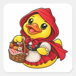 Pegatina Cuadrada Pato de goma de Caperucita Roja