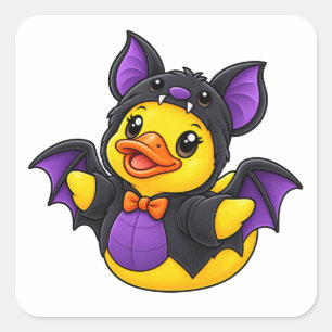 Pegatina Cuadrada Pato de goma disfraz de murciélago Halloween