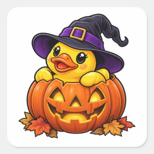 Pegatina Cuadrada Pato de goma Jack-o’-Lantern Halloween