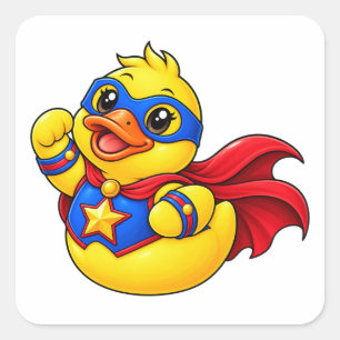 Pegatina Cuadrada Pato de goma superhéroe dibujos animados héroe