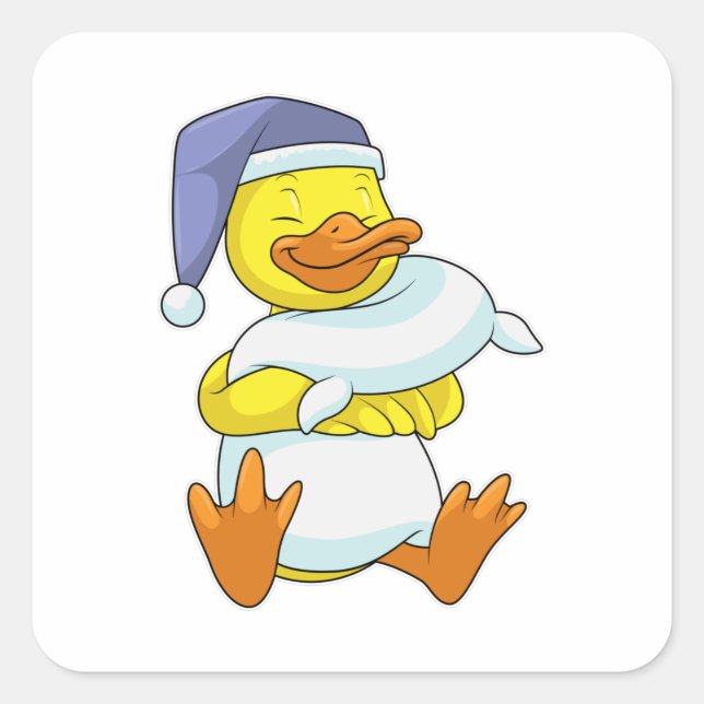 Pegatina Cuadrada Pato durmiendo con gorra nocturna (Anverso)