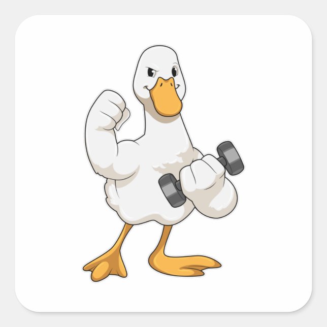 Pegatina Cuadrada Pato en Bodybuilding con Dumbbell (Anverso)