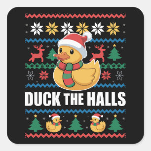 Pegatina Cuadrada Pato Los Pasillos Feo Navidad Divertido Santa Clau