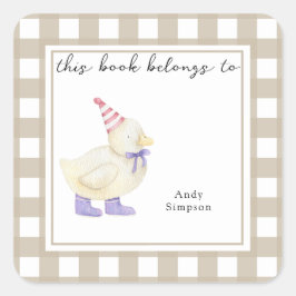 Pegatina Cuadrada Pato Pequeño Adorable - Este libro pertenece a