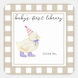 Pegatina Cuadrada Pato Pequeño Adorable - Primera biblioteca del beb
