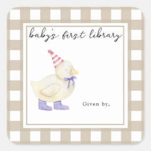 Pegatina Cuadrada Pato Pequeño Adorable - Primera biblioteca del beb