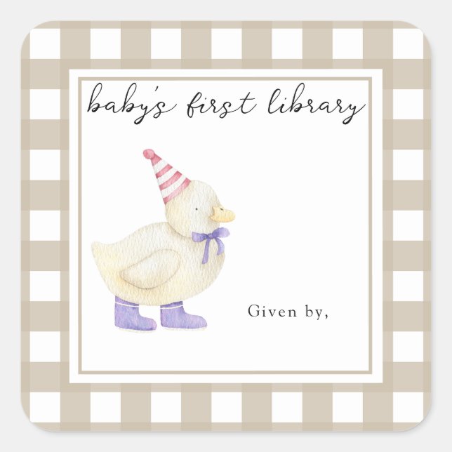 Pegatina Cuadrada Pato pequeño lindo - primera biblioteca del bebé (Anverso)