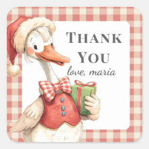 Pegatina Cuadrada Pato Tonto Navidad Rojo de Invierno 1er cumpleaños