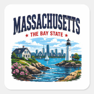 Pegatina Cuadrada Patrimonio costero de Massachusetts