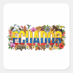 Pegatina Cuadrada Patrimonio de Ecuador - Vida Silvestre, Cultura y