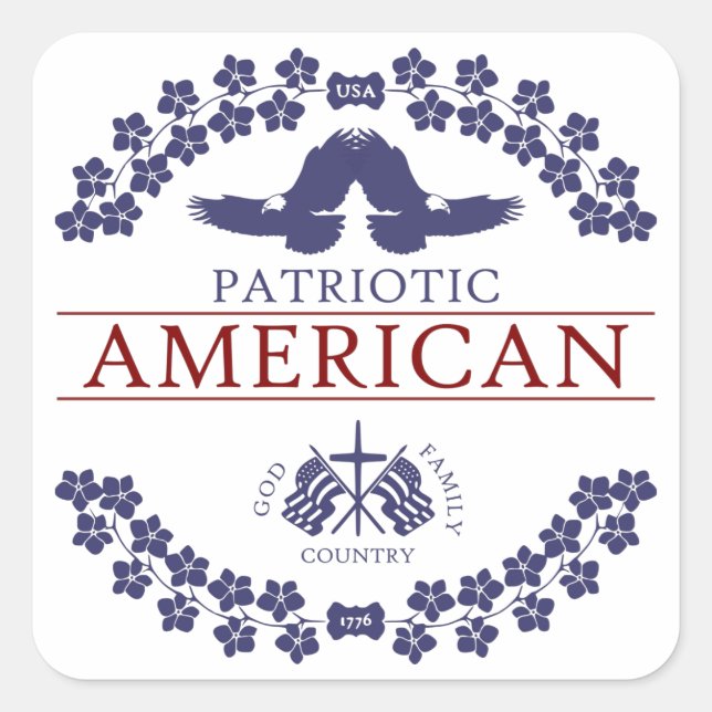 Pegatina Cuadrada PATRIOTA americano (Anverso)