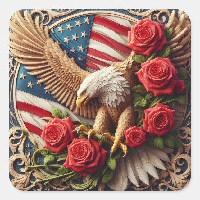 Pegatina Cuadrada Patriotic American Flag and Eagle (Anverso)