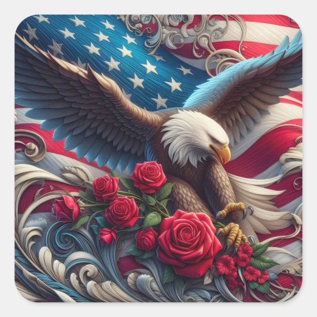 Pegatina Cuadrada Patriotic American Flag and Eagle (Anverso)